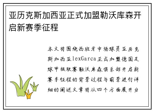 亚历克斯加西亚正式加盟勒沃库森开启新赛季征程